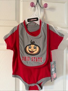 Infant Red & Gray Bib Bodysuit